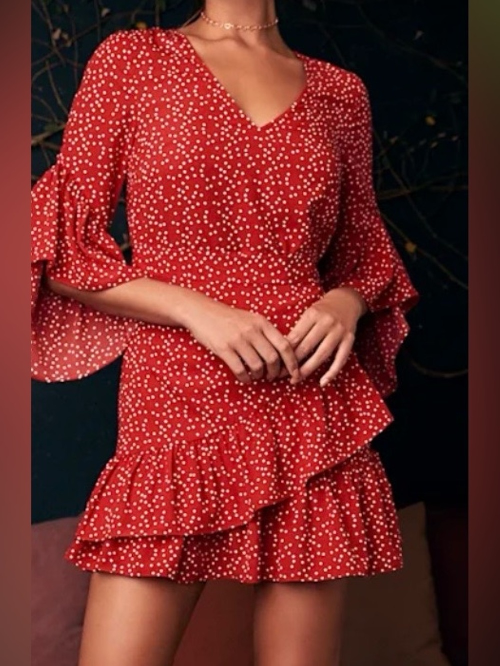 Dress Forum polkadot wrap dress mini tiered sleeve red white large